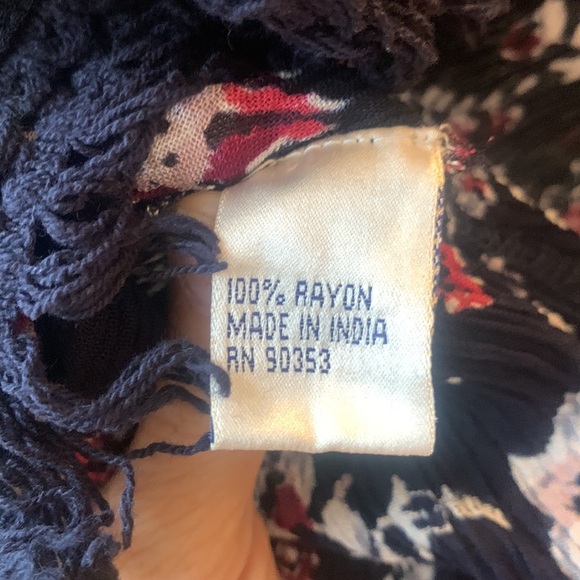 J Gee Black Floral Ruffle Fringe Dress Petite Small S Elastic Scoop Neckline - Picture 7 of 8